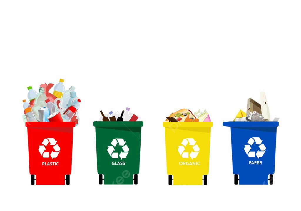 how to recycle 
(image source: https://pngtree.com/freepng/containers-for-sorting-waste-separating-and-recycling-litter-and-trash-by-type-vector_12565352.html)